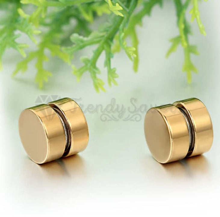 Cute Punk 6MM Stainless Steel Magnetic Non Pierced Round Gold Studs Earrings