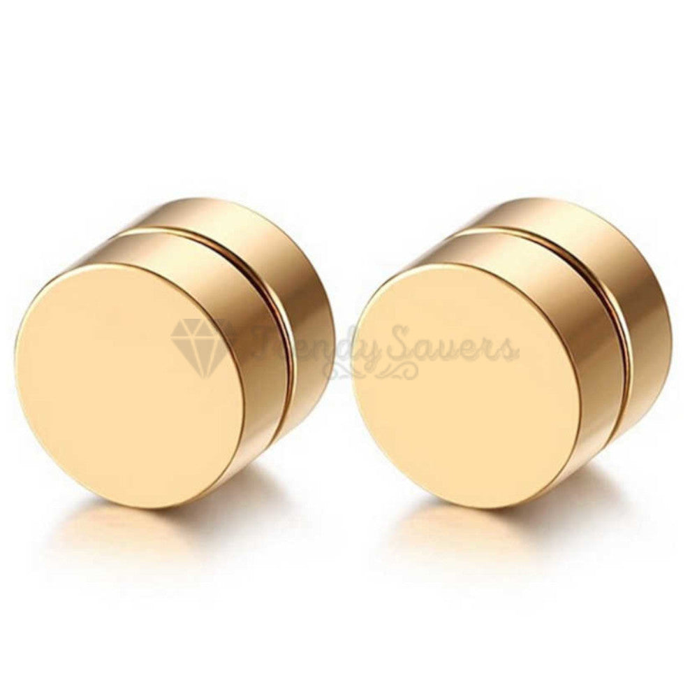 316L Surgical Steel Magnetic Gold Round Disc Punk Stud Charming Earrings 10MM