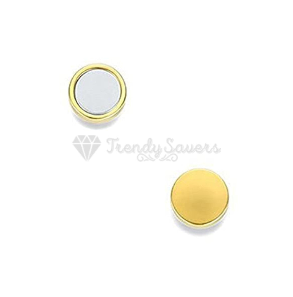 316L Surgical Steel Magnetic Gold Round Disc Punk Stud Charming Earrings 10MM