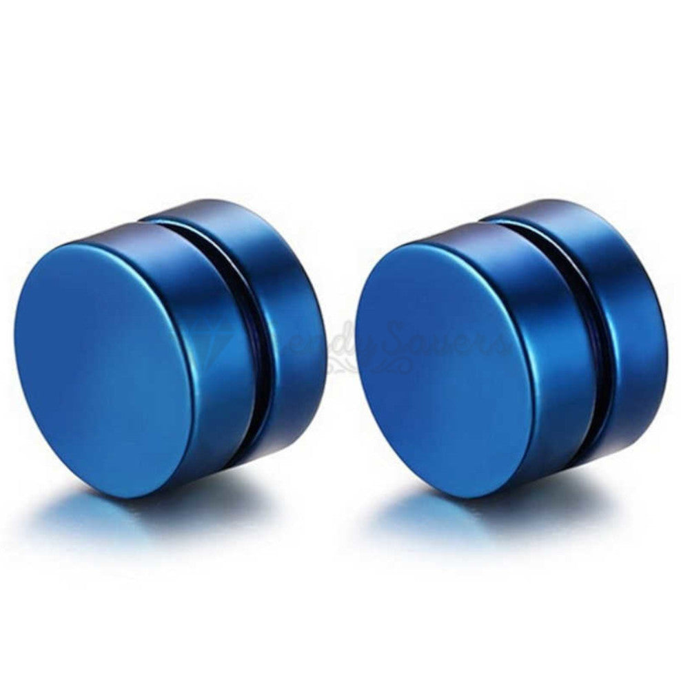 Blue Hypoallergenic 6MM Pair Stainless Steel Magnetic Stud Earrings Non Piercing