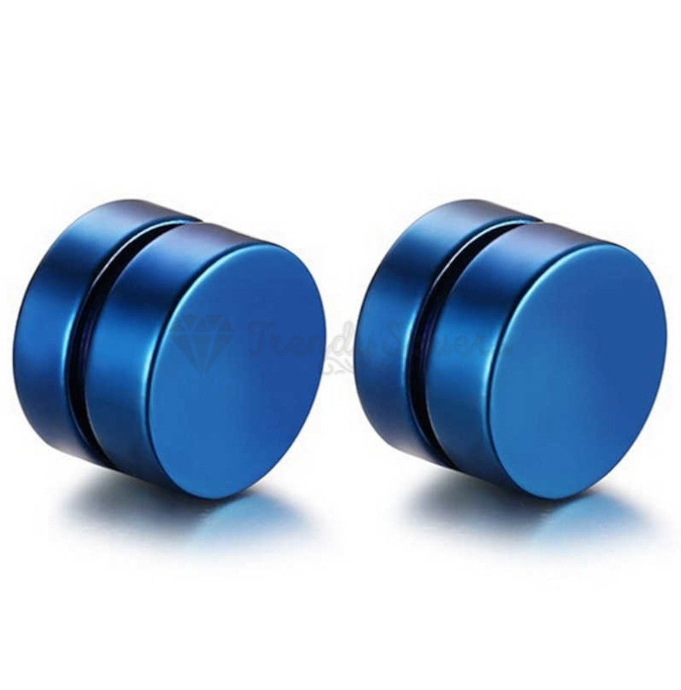 Blue 8MM Surgical Steel Magnetic No Piercing Ear Plugs Punk Stud Earrings Unisex