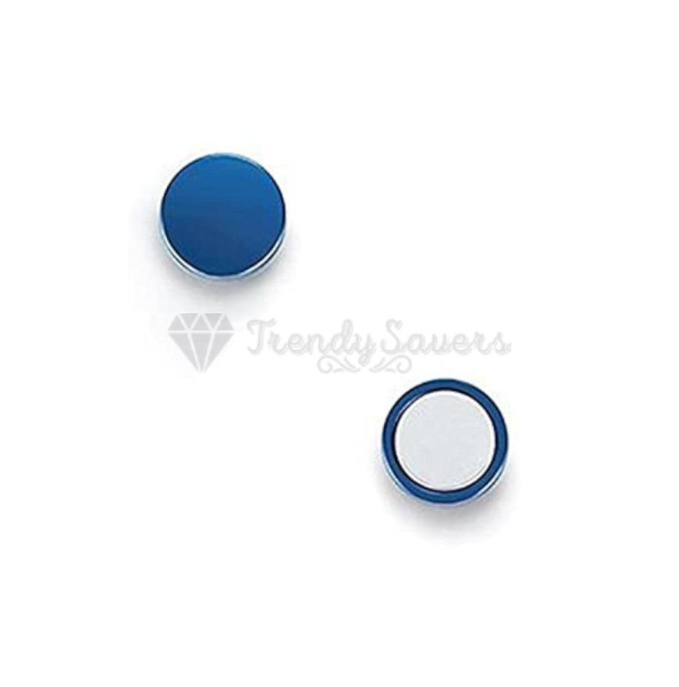 Large 10MM Steel Magnetic Circle Non Piercing Blue Clip On Cheater Stud Earrings