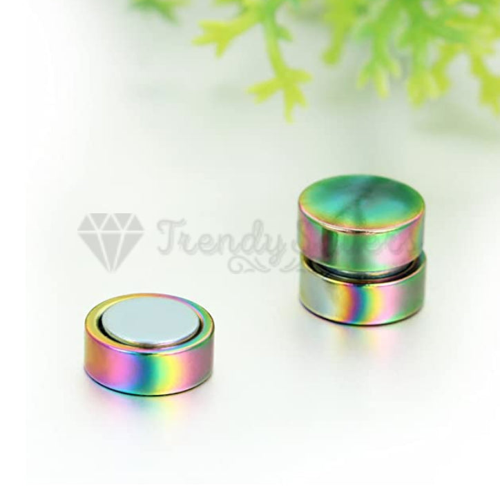 316L Surgical Steel Magnetic Round Disc Punk Studs Earrings 6MM Rainbow Style