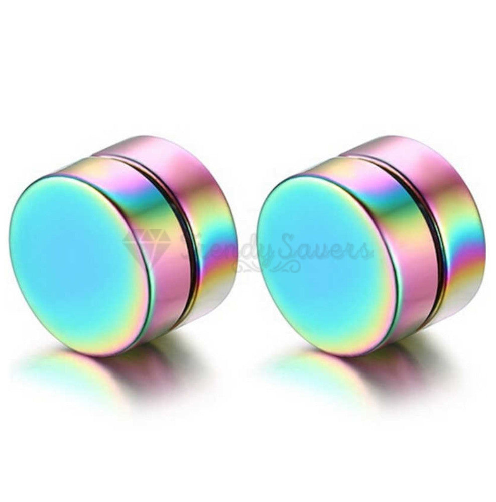 316L Surgical Steel Magnetic Round Disc Punk Studs Earrings 6MM Rainbow Style