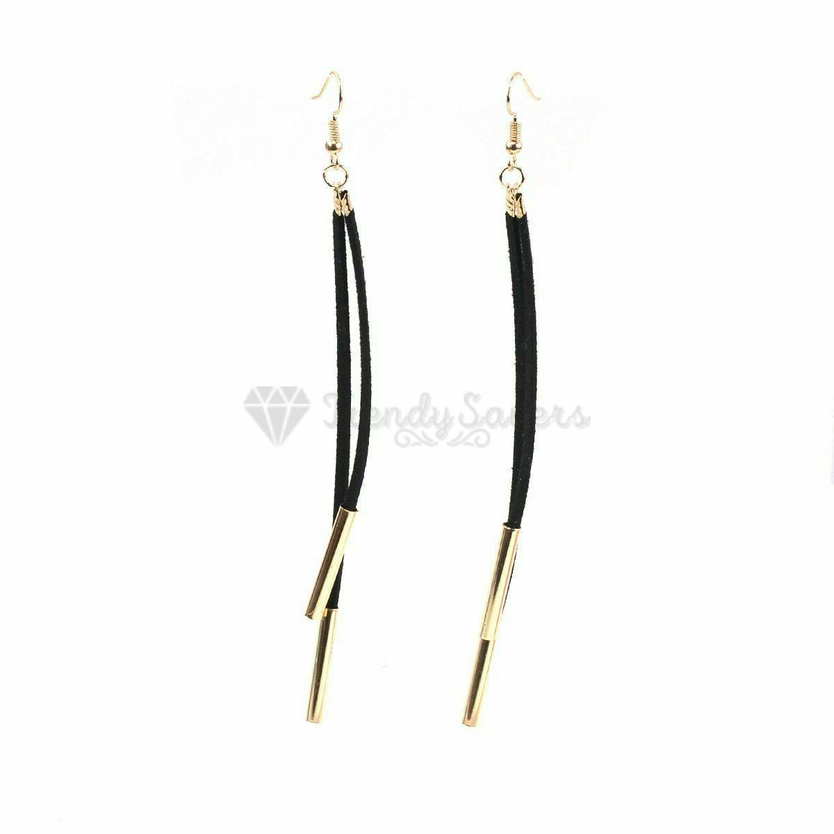 Simple Classic Black Long Tassel Gold Copper Tube Dangle Drop Fashion Earrings