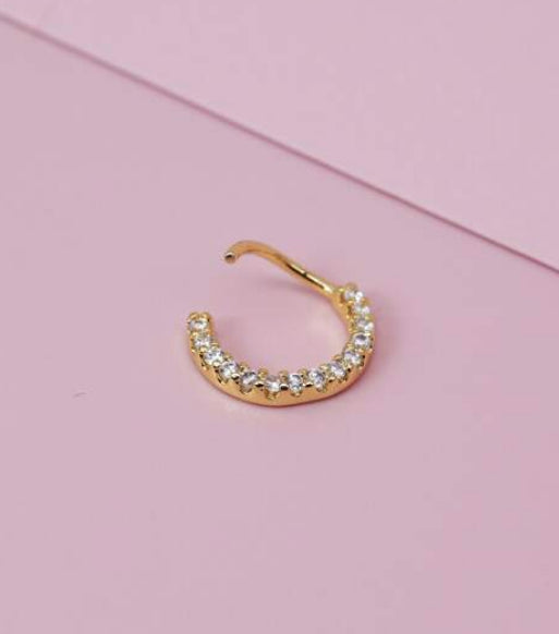 1x Sterling Silver Gold Rhinestones Cartilage Hoop Nose Helix Lip Ear Rings 8MM