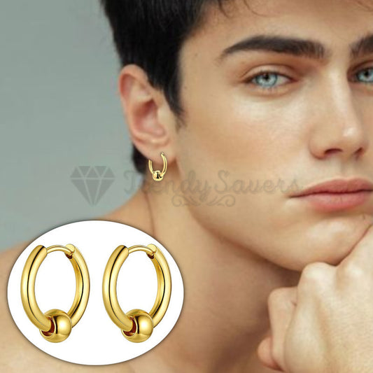 20MM Hypoallergenic Large Yellow Gold Ball Bead Clicker Hoop Stud Earrings Pair