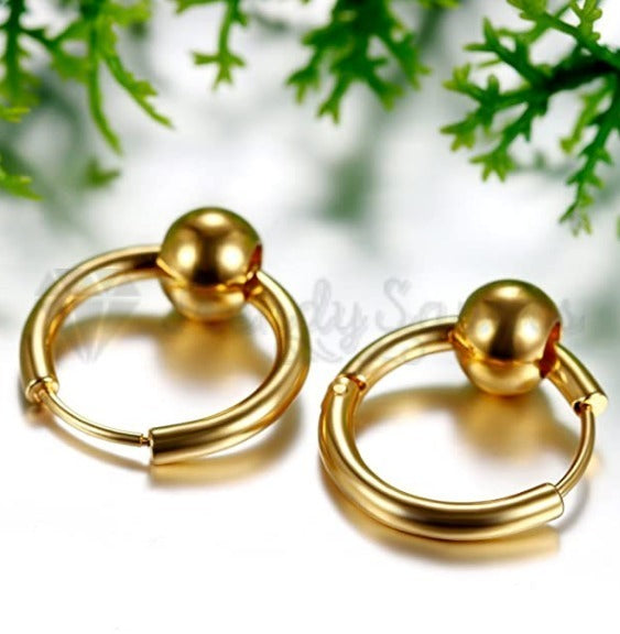 20MM Hypoallergenic Large Yellow Gold Ball Bead Clicker Hoop Stud Earrings Pair