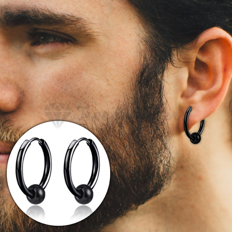 18MM Hypoallergenic Black Bead Ball Clicker Huggie Hinged Ear Hoop Earrings Pair