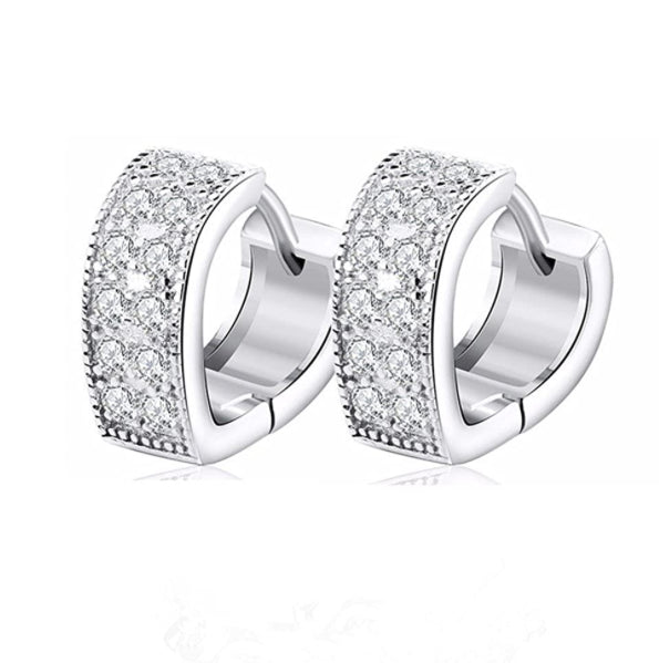 Women's Cartilage Cubic Zirconia 925 Sterling Silver Huggie Heart Hoop Earrings