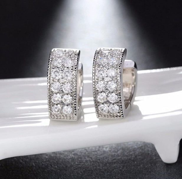 Women's Cartilage Cubic Zirconia 925 Sterling Silver Huggie Heart Hoop Earrings