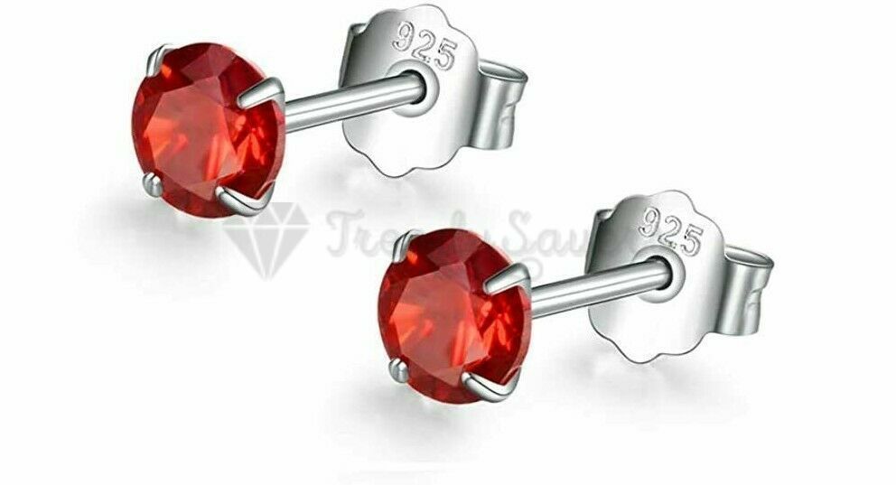 7MM Red Rhinestone Crystal 925 Sterling Silver Ear Stud Earrings Women Jewellery