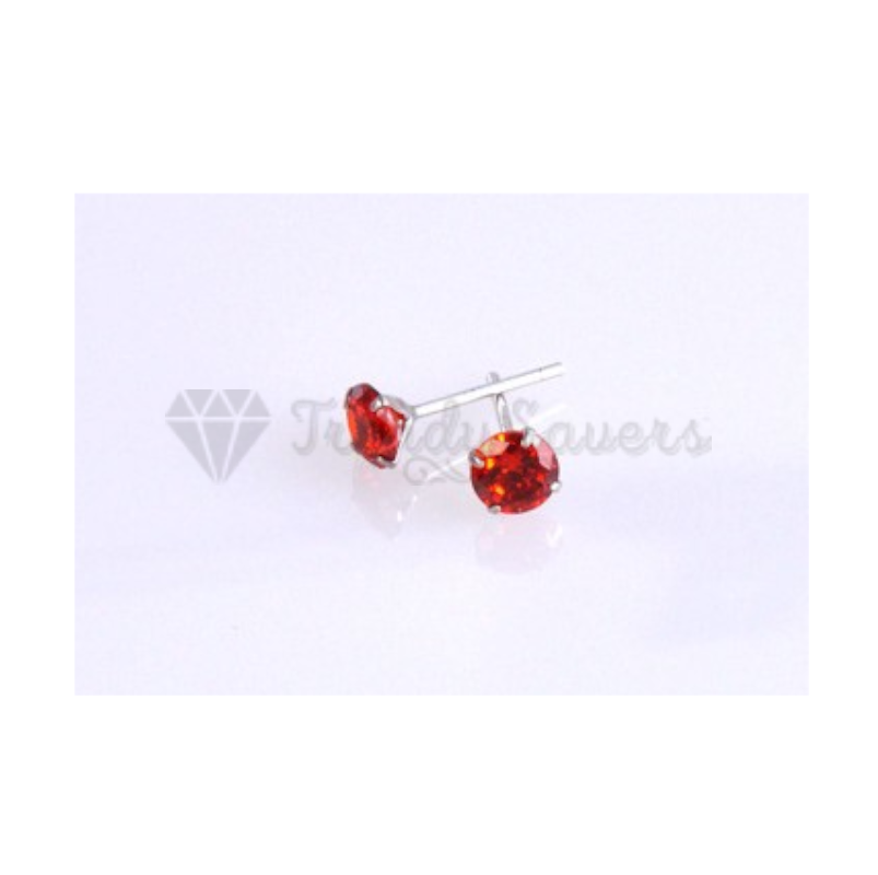8MM Pair Womens Genuine Sterling Silver Plated Red Cubic Zirconia Stud Earrings