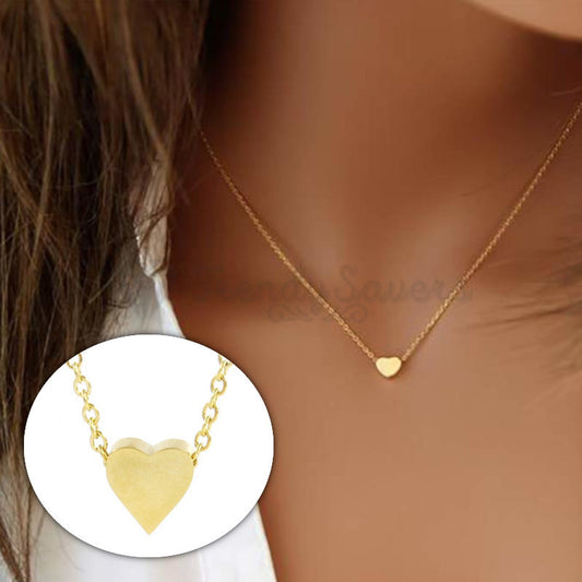 Gold Plated Sterling Silver Tiny Heart Love Pendant Dangle Chain Choker Necklace
