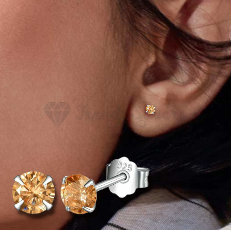 3MM Tiny Round Cut Cubic Zirconia Crystal Champagne Ear Studs Sleeper Earrings