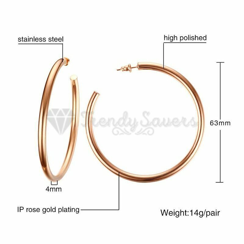 Glossy 4MM Thick Rose Gold Open Hoops Surgical Stainless Steel Ear Stud Earrings