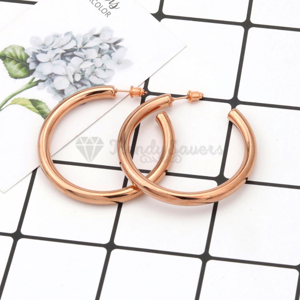 Glossy 4MM Thick Rose Gold Open Hoops Surgical Stainless Steel Ear Stud Earrings