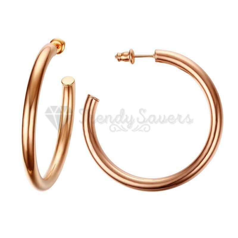 Glossy 4MM Thick Rose Gold Open Hoops Surgical Stainless Steel Ear Stud Earrings