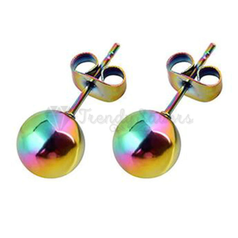 Elegant 8MM High Polished Rainbow Faux Pearl Ball Studs Earrings Hypoallergenic