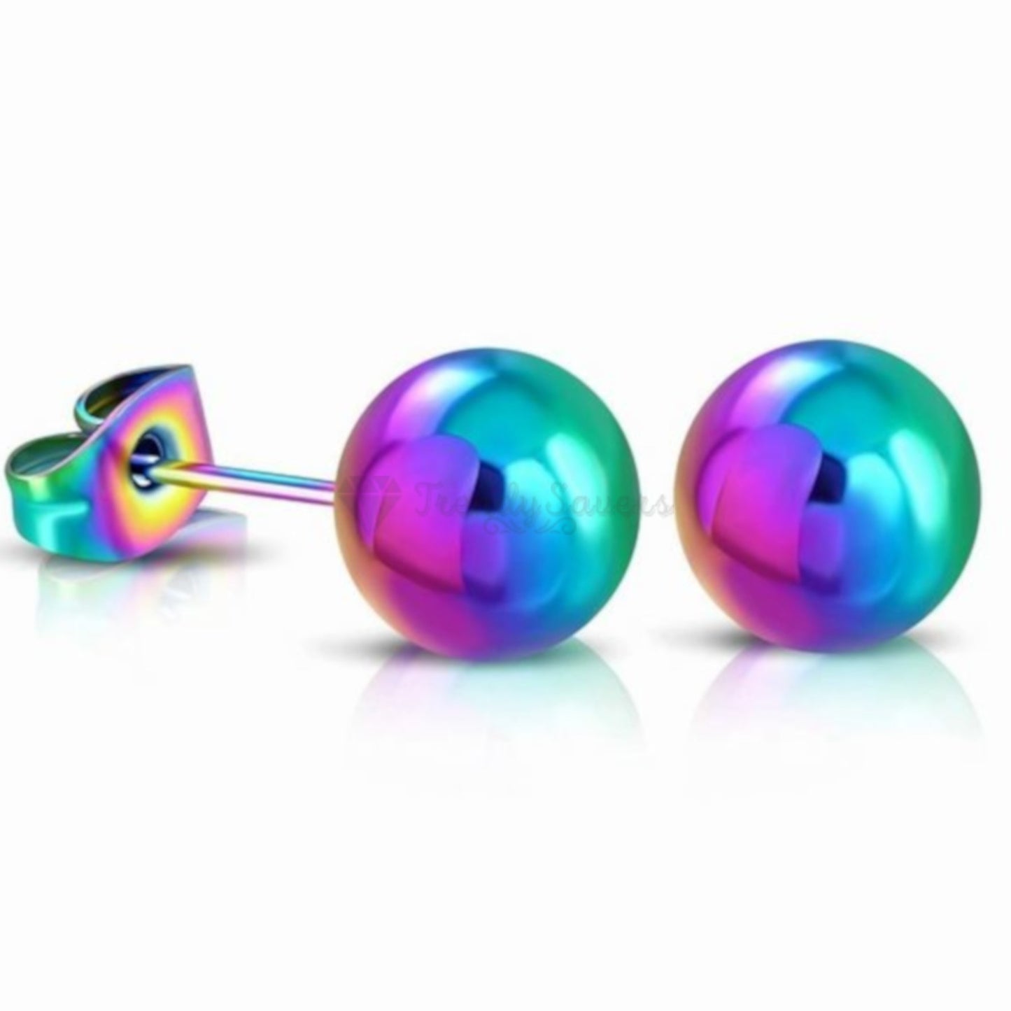 Elegant 8MM High Polished Rainbow Faux Pearl Ball Studs Earrings Hypoallergenic