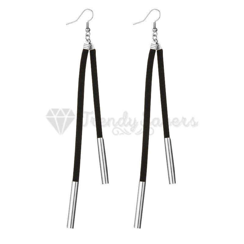 18K Gold Plated Silver Copper Tube Suede Leather Tassel Ear Drop Dangle Earrings