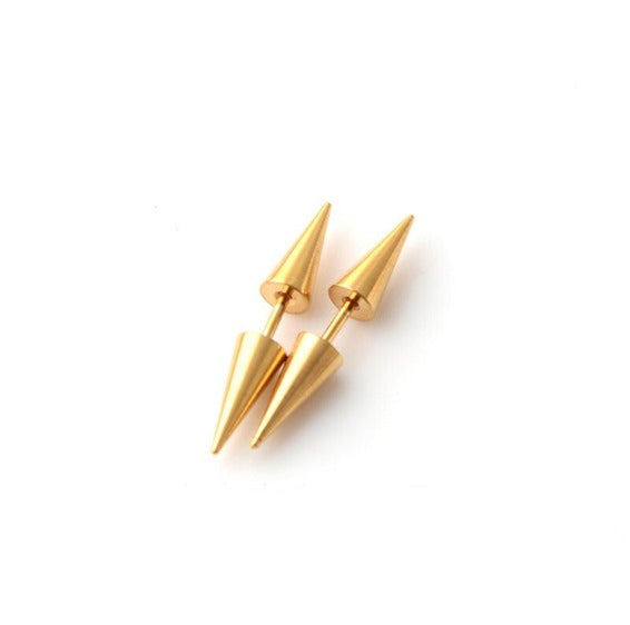 Pair of Surgical Steel Gothic Gold Hippie Punk Cone Spike Arrow Stud Earrings