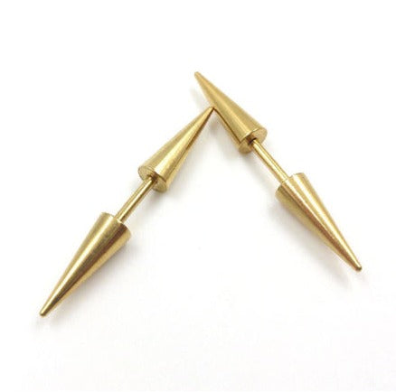 Pair of Surgical Steel Gothic Gold Hippie Punk Cone Spike Arrow Stud Earrings