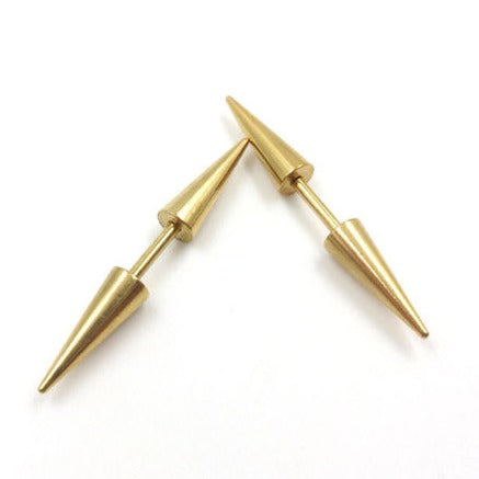 Pair of Surgical Steel Gothic Gold Hippie Punk Cone Spike Arrow Stud Earrings