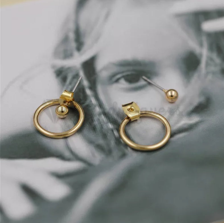18ct Gold Plated Surgical Steel Geometric Round Metal Hoop Stud Unisex Earrings