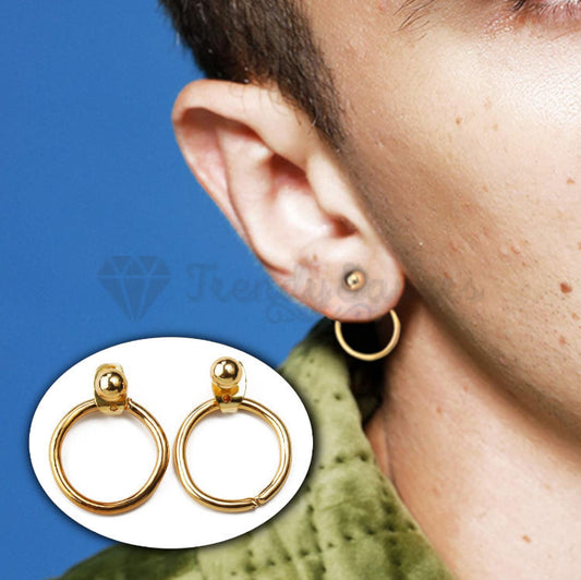 18ct Gold Plated Surgical Steel Geometric Round Metal Hoop Stud Unisex Earrings