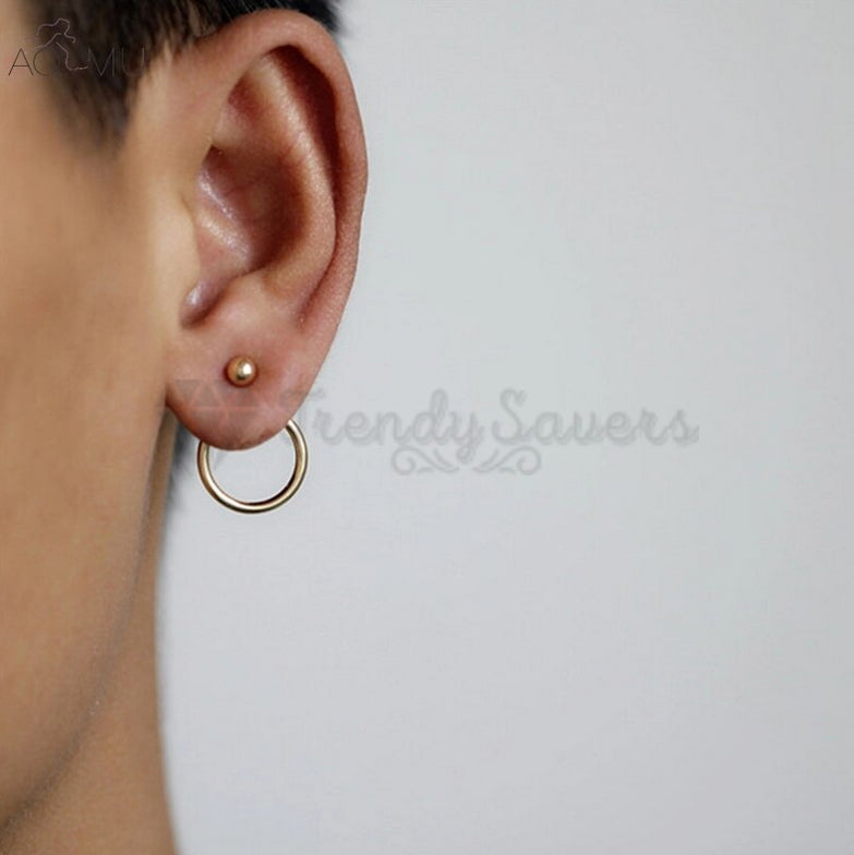 18ct Gold Plated Surgical Steel Geometric Round Metal Hoop Stud Unisex Earrings