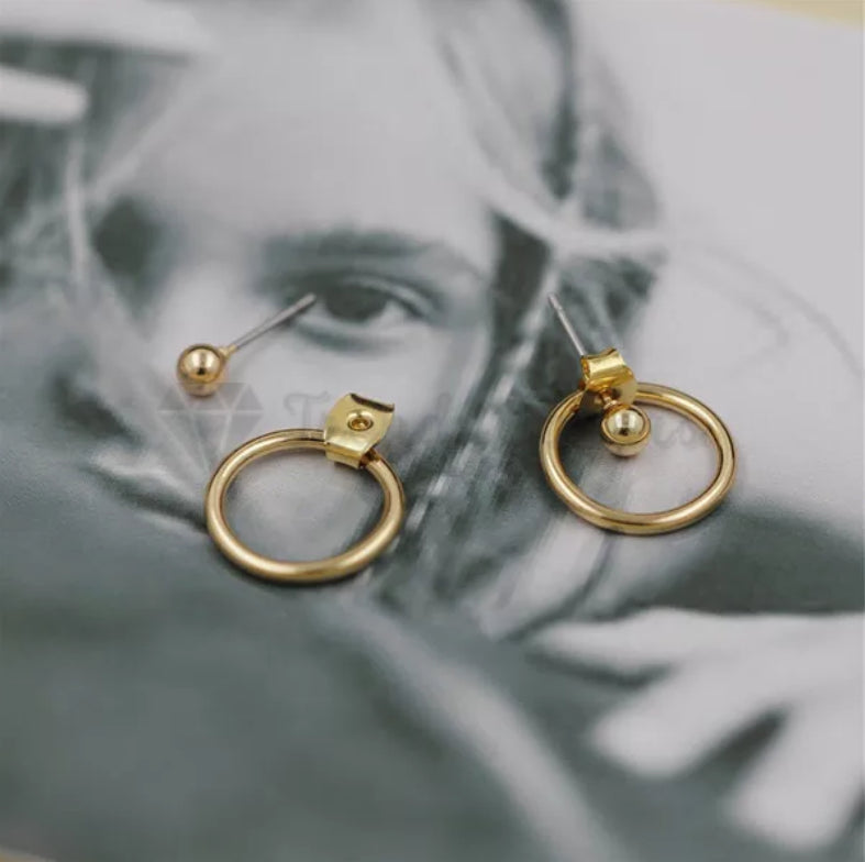 18ct Gold Plated Surgical Steel Geometric Round Metal Hoop Stud Unisex Earrings
