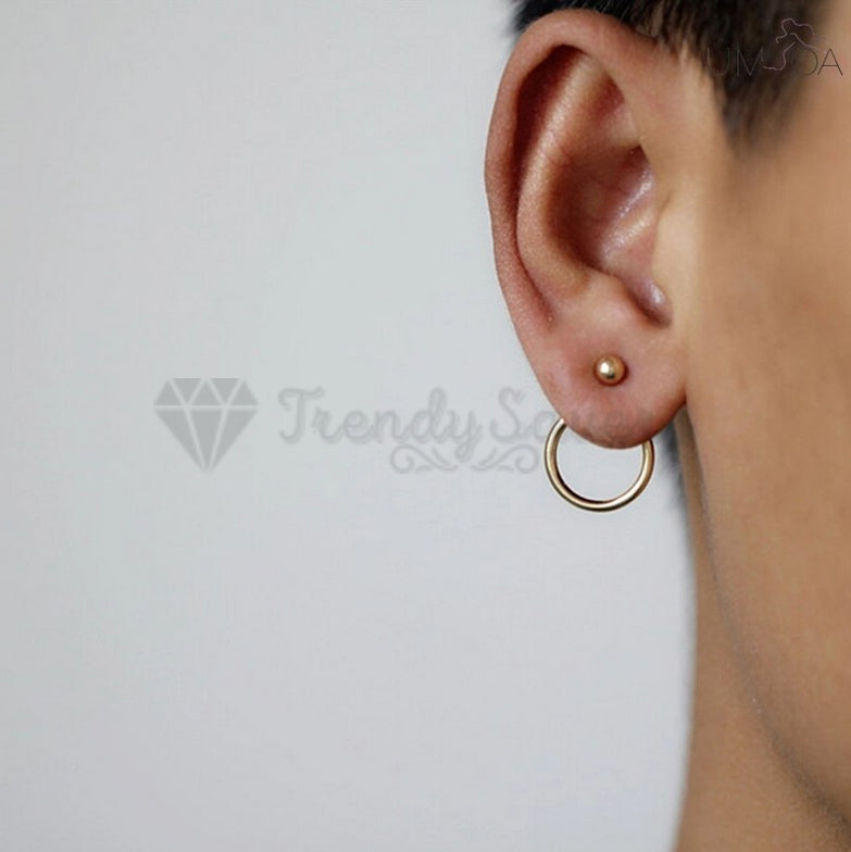 18ct Gold Plated Surgical Steel Geometric Round Metal Hoop Stud Unisex Earrings