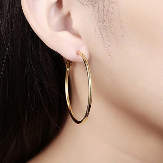 4CM Women's Stainless Steel Gold Hypoallergenic Hoop Earring Trendy 40MM