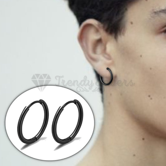 20MM Round Black Circle Sleeper Huggie Hinged Cartilage Hoops Earrings Jewelry