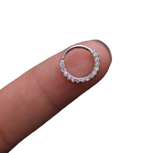 1x Bendable Crystal Sterling Silver Hoop Nose Eyebrow Ear Lip Cartilage Ring 8MM