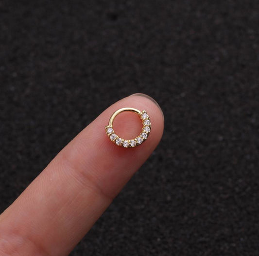 Cubic Zirconia Tiny Hoop Labret Lip Rook Ear Ring Cartilage Daith Helix Gold 6MM