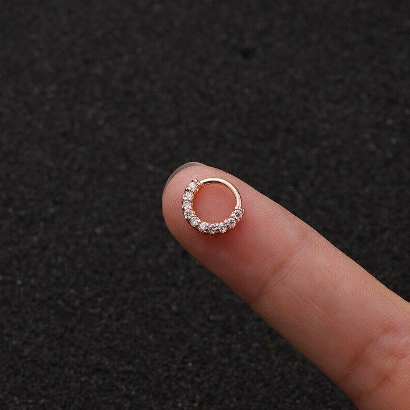 Cubic Zirconia Tiny Hoop Tragus Helix Rook Ear Piercing Lip Ring Rose Gold 6MM