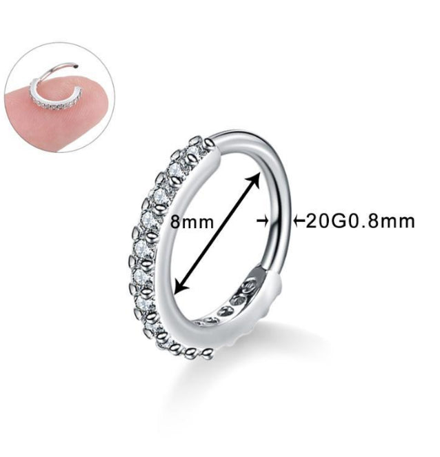 1x Sterling Silver Daith Nose Hoop Cartilage Eyebrow Navel Huggie Ear Ring 8MM