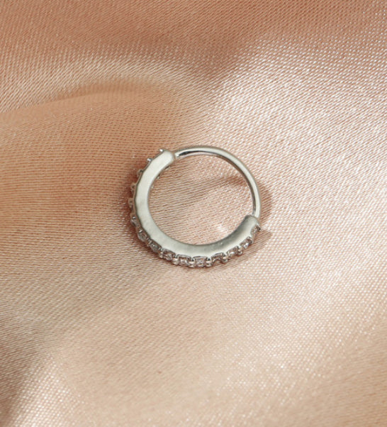 Labret Piercing Silver Cubic Zirconia Cuff Helix Huggie Lip Nose Hoop Ring 6MM