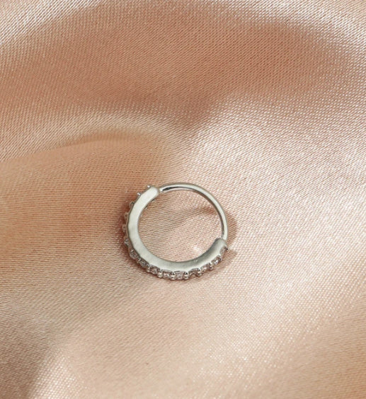Labret Piercing Silver Cubic Zirconia Cuff Helix Huggie Lip Nose Hoop Ring 6MM
