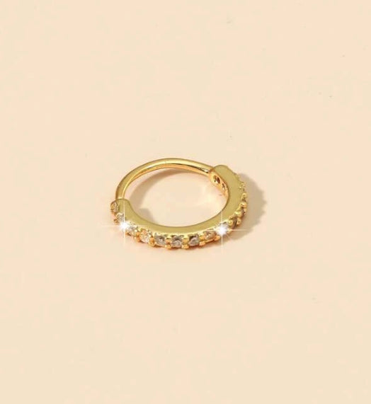 Gold Cartilage Cubic Zirconia Cuff Lip Huggie Hoop Nose Ear Daith Rings 6MM