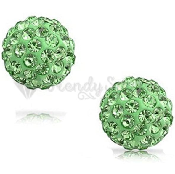 8MM Green Emerald Cubic Zircon Ball Crystal Ear Stud 925 Sterling Silver Earring