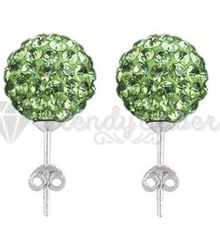 8MM Green Emerald Cubic Zircon Ball Crystal Ear Stud 925 Sterling Silver Earring