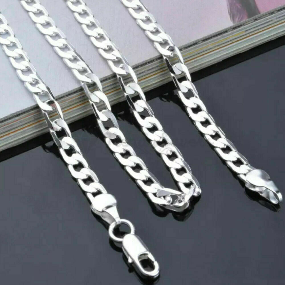 Solid 925 Sterling Silver Plated 4MM Wide Neck Link Chain Necklace 28inch Long