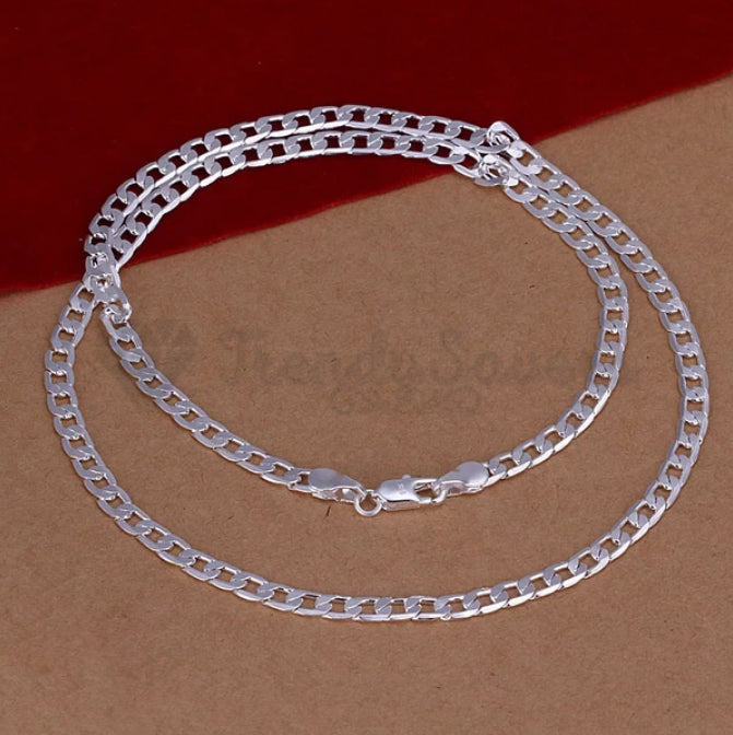 Solid 925 Sterling Silver Plated 4MM Wide Neck Link Chain Necklace 28inch Long