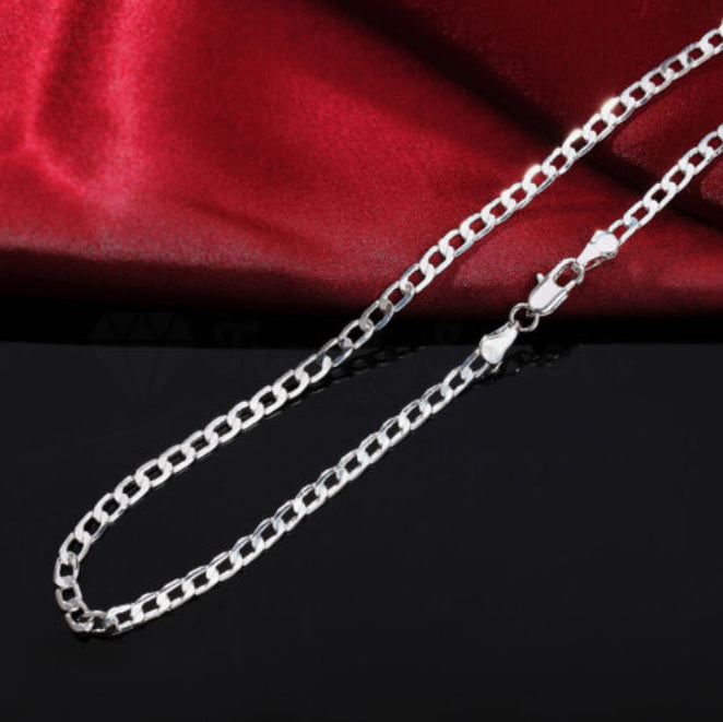 Solid 925 Sterling Silver Plated 4MM Wide Neck Link Chain Necklace 28inch Long