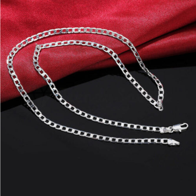 Solid 925 Sterling Silver Plated 4MM Wide Neck Link Chain Necklace 28inch Long