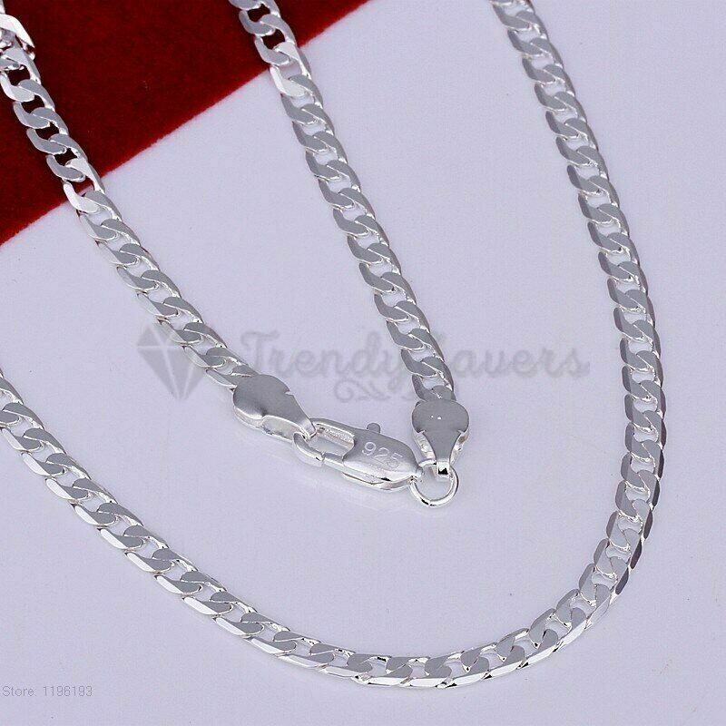 Solid 925 Sterling Silver Plated 4MM Wide Neck Link Chain Necklace 28inch Long