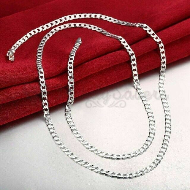 Solid 925 Sterling Silver Plated 4MM Wide Neck Link Chain Necklace 28inch Long